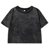 Women’s Washed Crop T-Shirt – Vintage Cotton Streetwear Slim Fit Tee women-tshirt AllTrendMart Black S