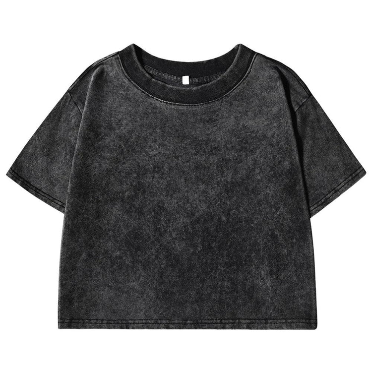 Women’s Washed Crop T-Shirt – Vintage Cotton Streetwear Slim Fit Tee women-tshirt AllTrendMart Black S