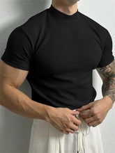 Men’s Striped Short Sleeve T-Shirt – High Collar Casual Fitness Top men-tshirt AllTrendMart