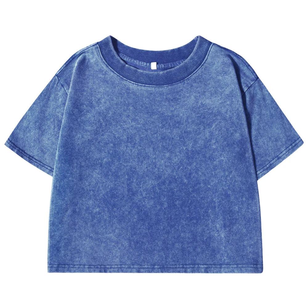 Women’s Washed Crop T-Shirt – Vintage Cotton Streetwear Slim Fit Tee women-tshirt AllTrendMart Blue S