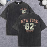 Unisex Vintage Washed T-Shirt – New York 82 Graphic Cotton Loose Fit Tee unisex-tshirt AllTrendMart Black XS