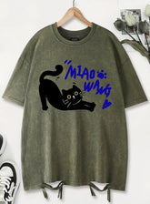 Unisex Vintage Washed T-Shirt – Black Cat Graphic Cotton Loose Fit Tee unisex-tshirt AllTrendMart Dark Green XS