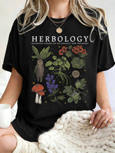 Women’s Herbology Graphic Cotton T-Shirt – Vintage Botanical Casual Tee women-tshirt AllTrendMart Black S