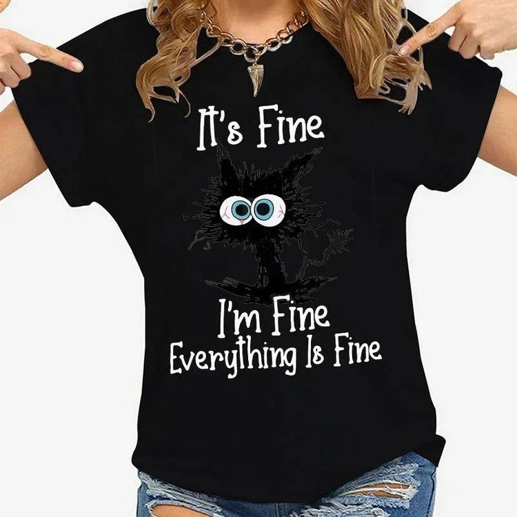 Women’s Graphic T-Shirt – “It’s Fine I’m Fine” Cat Print Casual Tee women-tshirt AllTrendMart