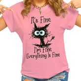 Women’s Graphic T-Shirt – “It’s Fine I’m Fine” Cat Print Casual Tee women-tshirt AllTrendMart Pink S