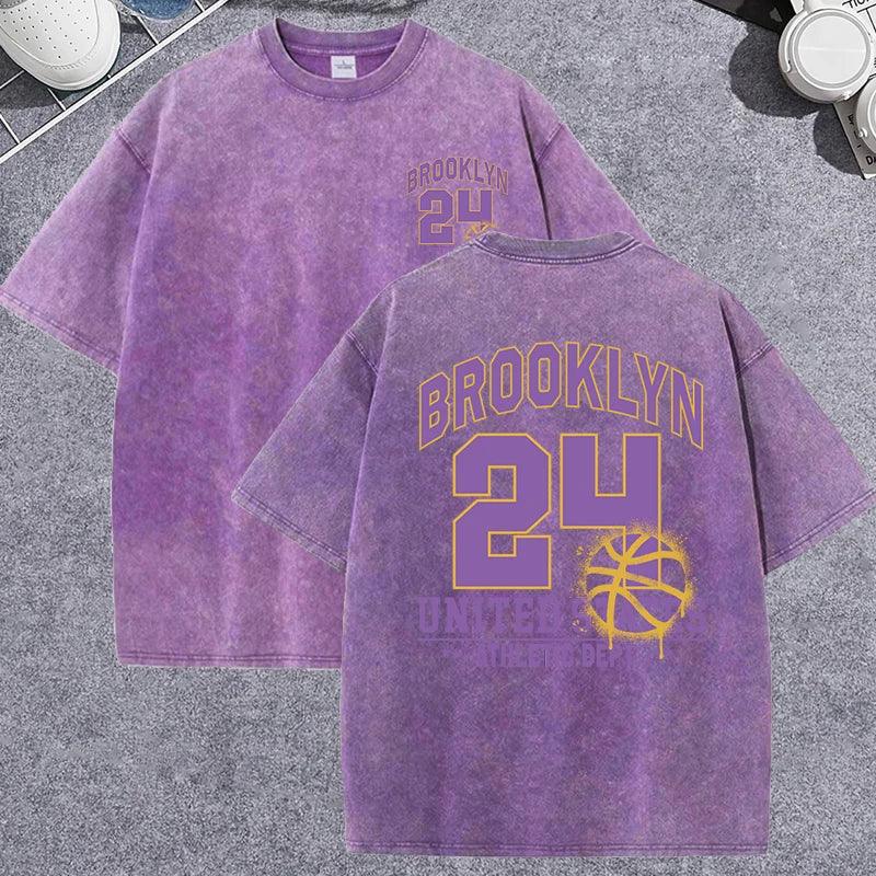 Unisex Vintage Washed T-Shirt – Brooklyn 24 Graphic Cotton Loose Fit Tee unisex-tshirt AllTrendMart Purple XS