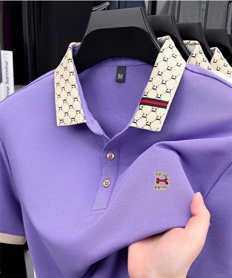 Men’s Contrast Polo Shirt – Short Sleeve Breathable Casual Summer Top men-tshirt AllTrendMart Purple M