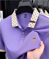 Men’s Contrast Polo Shirt – Short Sleeve Breathable Casual Summer Top men-tshirt AllTrendMart Purple M