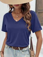 Women’s V-Neck T-Shirt – Soft Stretch Short Sleeve Casual Basic Tee women-tshirt AllTrendMart Deep Blue S