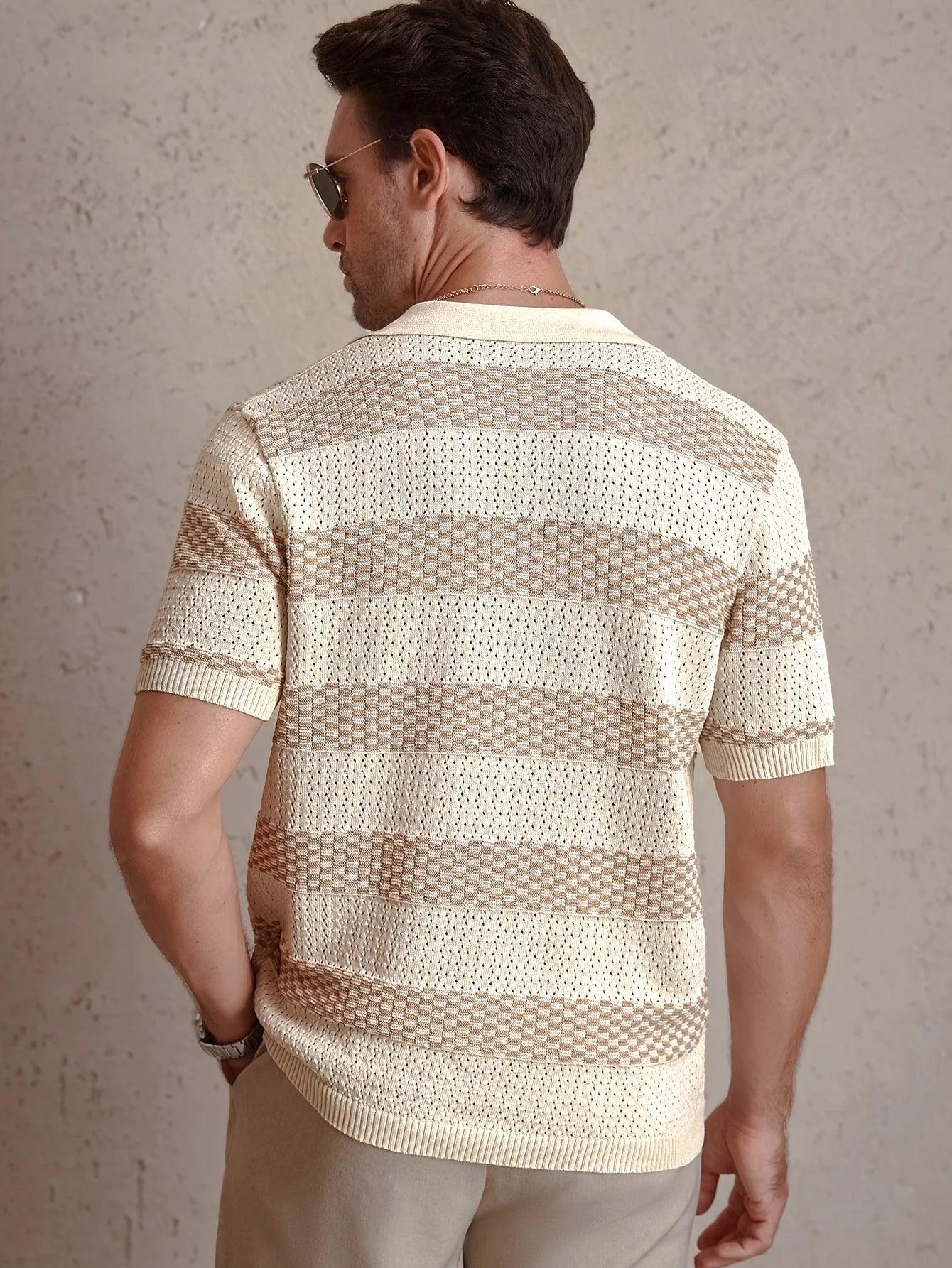 Men’s Knit Polo T-Shirt – Contrast Color Short Sleeve Casual Top men-tshirt AllTrendMart