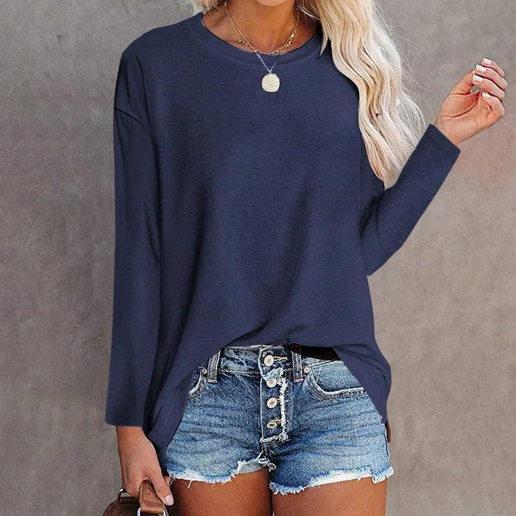 Women’s Cotton Long Sleeve T-Shirt – Casual Loose Fit Basic Tee women-tshirt AllTrendMart Navy Blue S