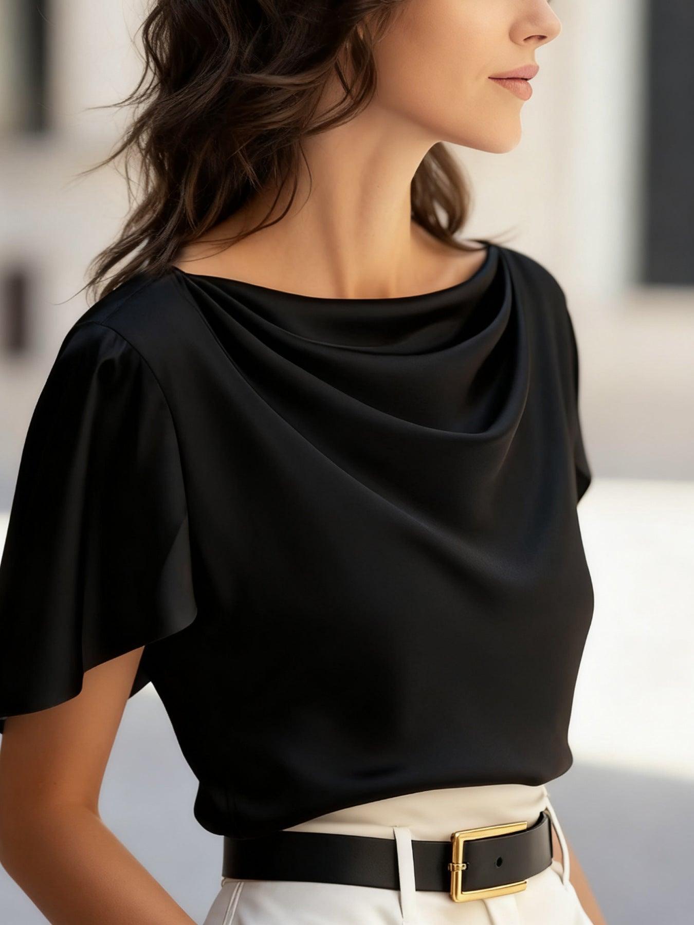 Women’s Draped Scoop Neck T-Shirt – Puff Sleeve Casual Loose Fit Top women-tshirt AllTrendMart