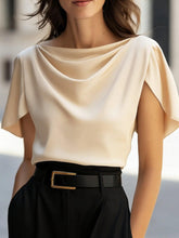 Women’s Draped Scoop Neck T-Shirt – Puff Sleeve Casual Loose Fit Top women-tshirt AllTrendMart Beige S