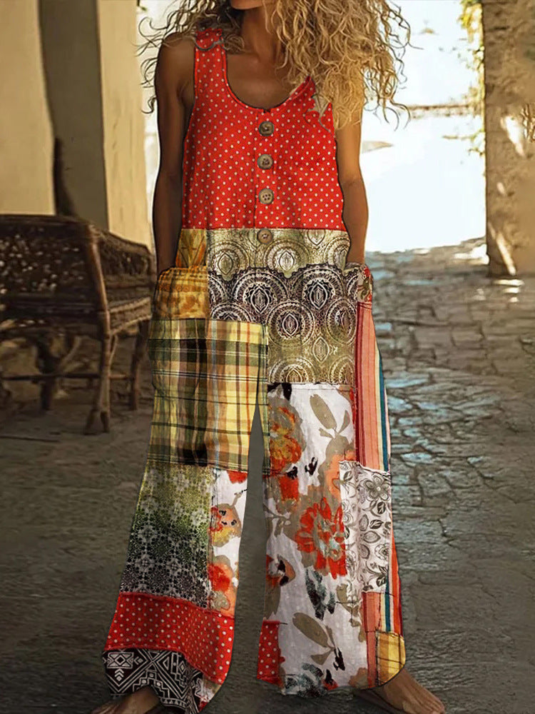 3D Digital Printing Women's Vest With Pocket Floral Jumpsuit (10220562252056)