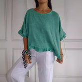 Women’s Ruffle Sleeve T-Shirt – Cotton Casual Short Sleeve Top women-tshirt AllTrendMart