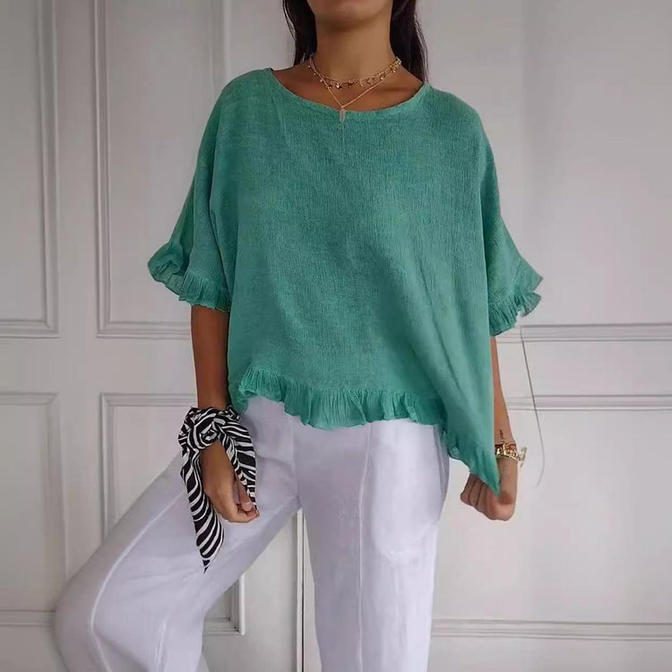 Women’s Ruffle Sleeve T-Shirt – Cotton Casual Short Sleeve Top women-tshirt AllTrendMart