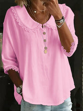 Women’s Lace Collar Button-Up T-Shirt – Casual Longline Solid Color Top women-tshirt AllTrendMart Pink S