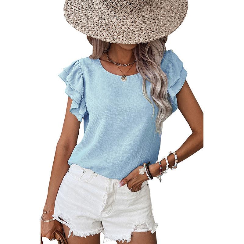 Women’s Petal Sleeve T-Shirt – Loose Fit Casual Summer Top women-tshirt AllTrendMart Light Blue S