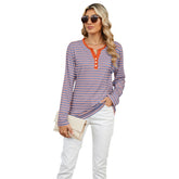 Women’s Striped V-Neck Long Sleeve T-Shirt – Loose Fit Casual Top women-tshirt AllTrendMart Purple Stripes Pink S