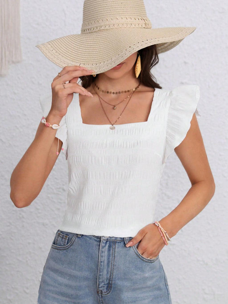 Women’s Square Neck Sleeveless Top – Casual Solid Color Summer T-Shirt women-tshirt AllTrendMart