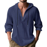 Men’s Hooded Long Sleeve T-Shirt – Lightweight Linen Casual Hoodie men-tshirt AllTrendMart Navy Blue S