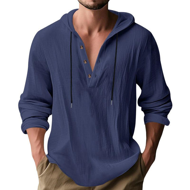 Men’s Hooded Long Sleeve T-Shirt – Lightweight Linen Casual Hoodie men-tshirt AllTrendMart Navy Blue S