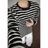 Men’s Striped Loose Fit Long Sleeve T-Shirt – Casual Streetwear Tee men-tshirt AllTrendMart Black M