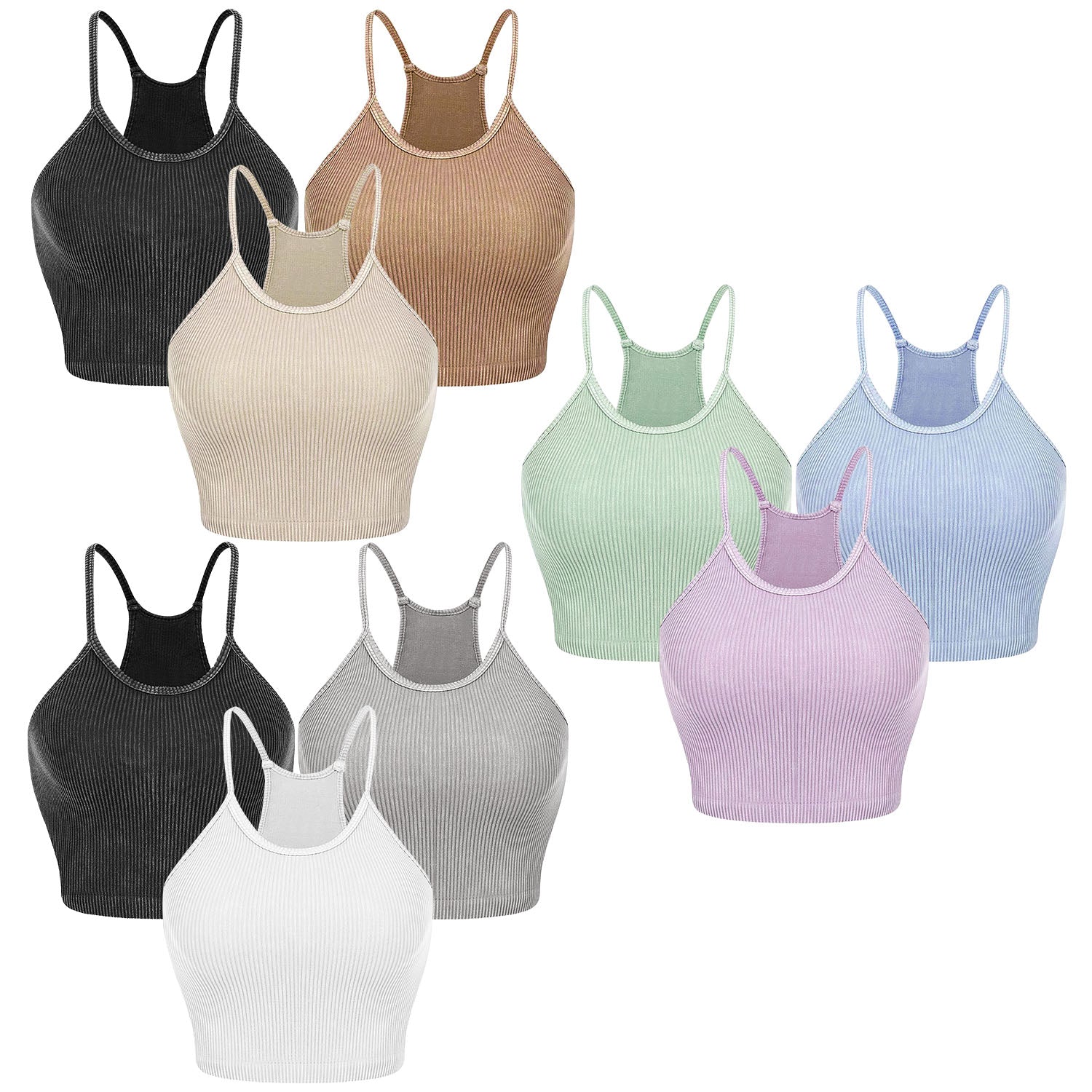 3 Pack Women Crop Basic Tank Top Ribbed Knit Sleeveless Round Neck 9 Color Machine Wash Summer Crop S To XL (10220067815704)