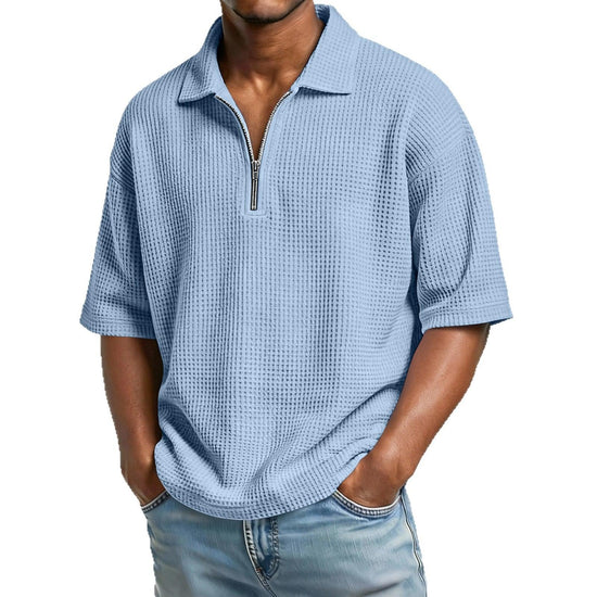 Men’s Waffle Knit Polo T-Shirt – Short Sleeve Breathable Summer Tee men-tshirt AllTrendMart