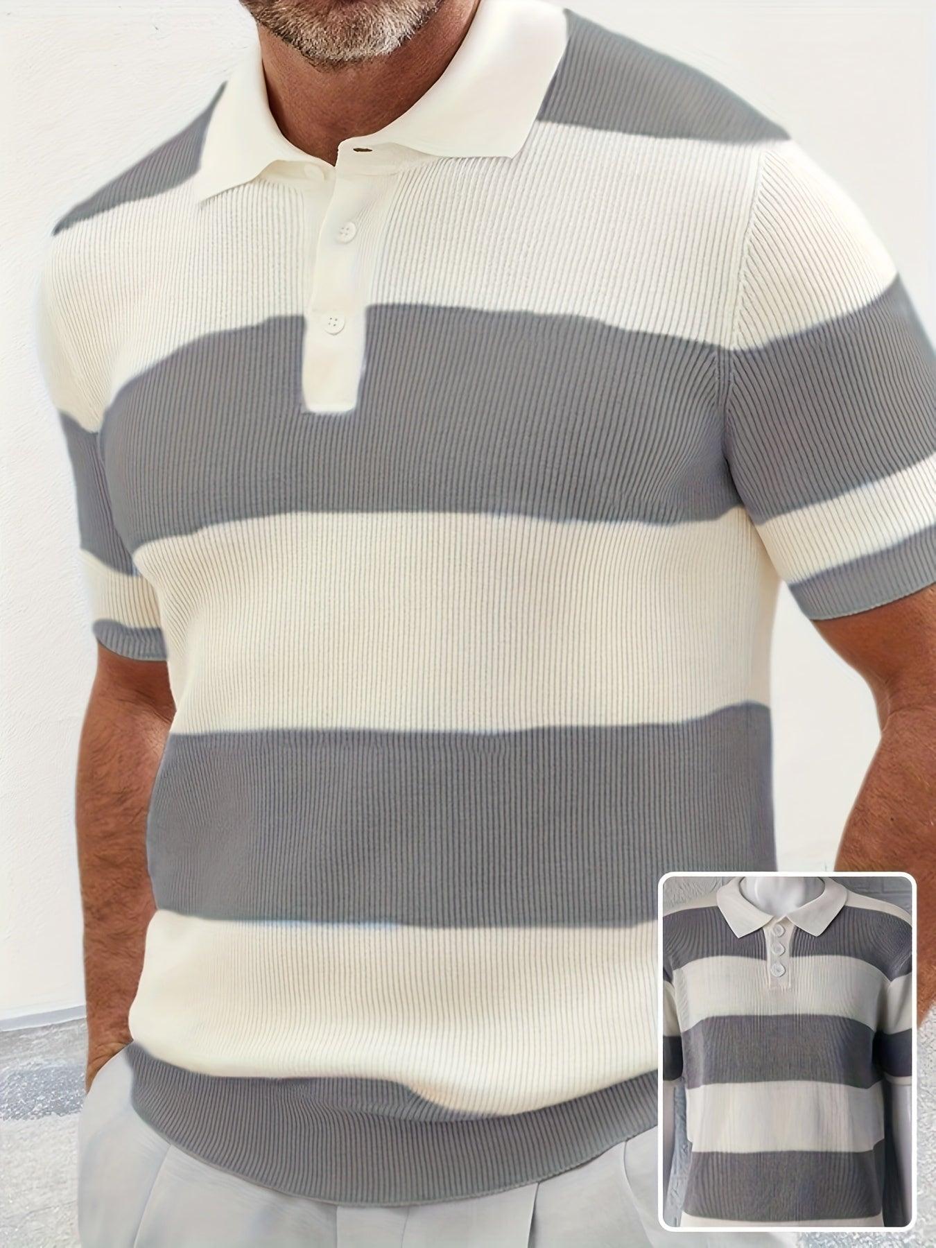 Men’s Short Sleeve Knit Polo T-Shirt – Slim Fit Color Block Casual Top men-tshirt AllTrendMart Grey M