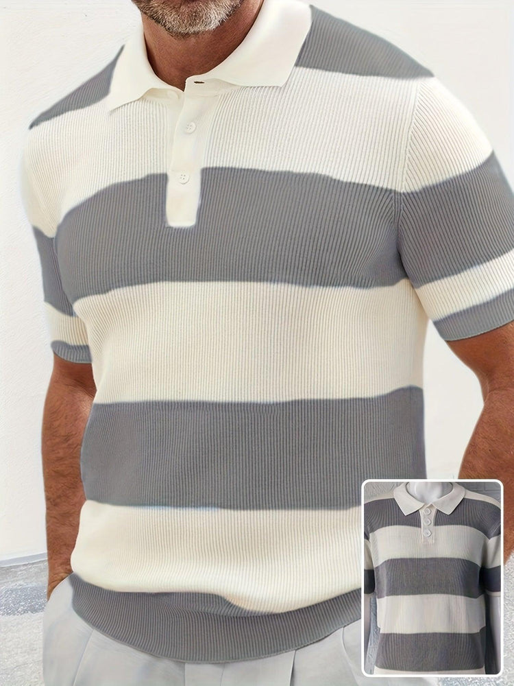 Men’s Short Sleeve Knit Polo T-Shirt – Slim Fit Color Block Casual Top men-tshirt AllTrendMart Grey M