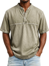 Men’s Slim Fit Henley T-Shirt – Printed Short Sleeve Casual Tee men-tshirt AllTrendMart Beige S