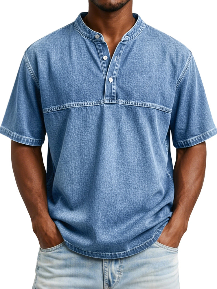 Men’s Slim Fit Henley T-Shirt – Printed Short Sleeve Casual Tee men-tshirt AllTrendMart Blue S