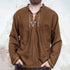 Men’s Stand Collar Long Sleeve T-Shirt – Casual Tie Neck Pullover Top men-tshirt AllTrendMart Dark Brown M