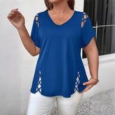 Women’s Plus Size Criss Cross V-Neck T-Shirt – Short Sleeve Casual Top women-tshirt AllTrendMart