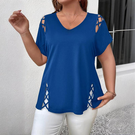 Women’s Plus Size Criss Cross V-Neck T-Shirt – Short Sleeve Casual Top women-tshirt AllTrendMart