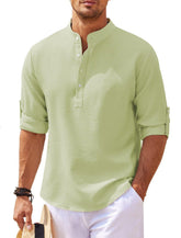 Men’s Stand Collar Long Sleeve Shirt – Casual Loose Fit Solid Color Top men-tshirt AllTrendMart Green S