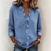 Women’s Ruffled Long Sleeve T-Shirt – Asymmetrical Casual Stylish Top women-tshirt AllTrendMart Navy Blue S