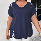 Women’s Plus Size Criss Cross V-Neck T-Shirt – Short Sleeve Casual Top women-tshirt AllTrendMart Navy Blue 0XL