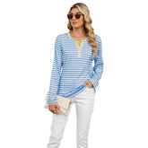Women’s Striped V-Neck Long Sleeve T-Shirt – Loose Fit Casual Top women-tshirt AllTrendMart White Stripes Sky Blue S