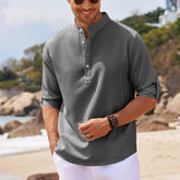 Men’s Stand Collar Long Sleeve Shirt – Casual Loose Fit Solid Color Top men-tshirt AllTrendMart