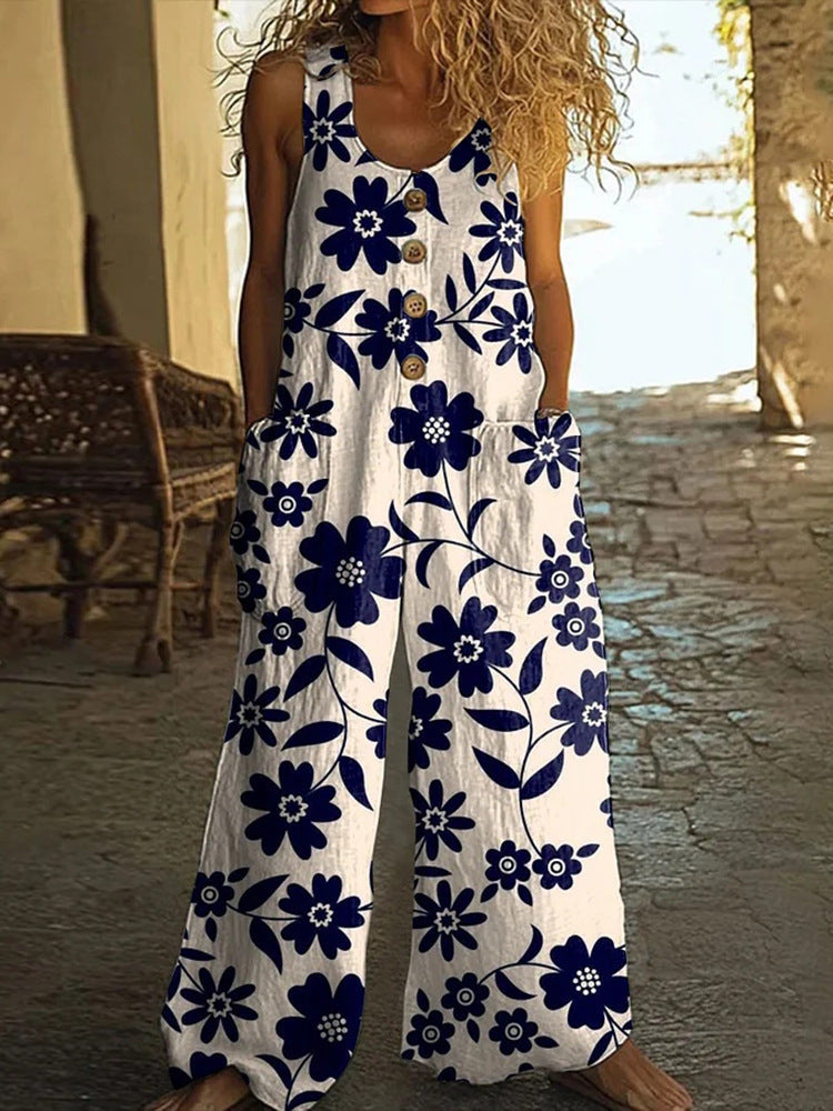 3D Digital Printing Women's Vest With Pocket Floral Jumpsuit (10220562252056)