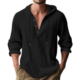 Men’s Hooded Long Sleeve T-Shirt – Lightweight Linen Casual Hoodie men-tshirt AllTrendMart Black S