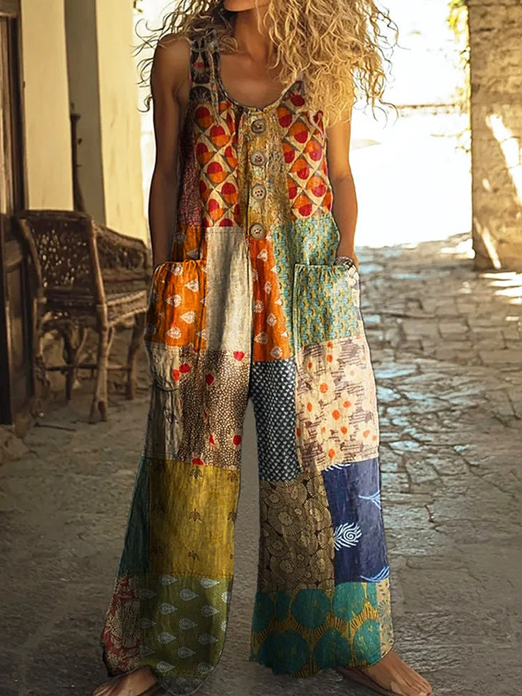 3D Digital Printing Women's Vest With Pocket Floral Jumpsuit (10220562252056)