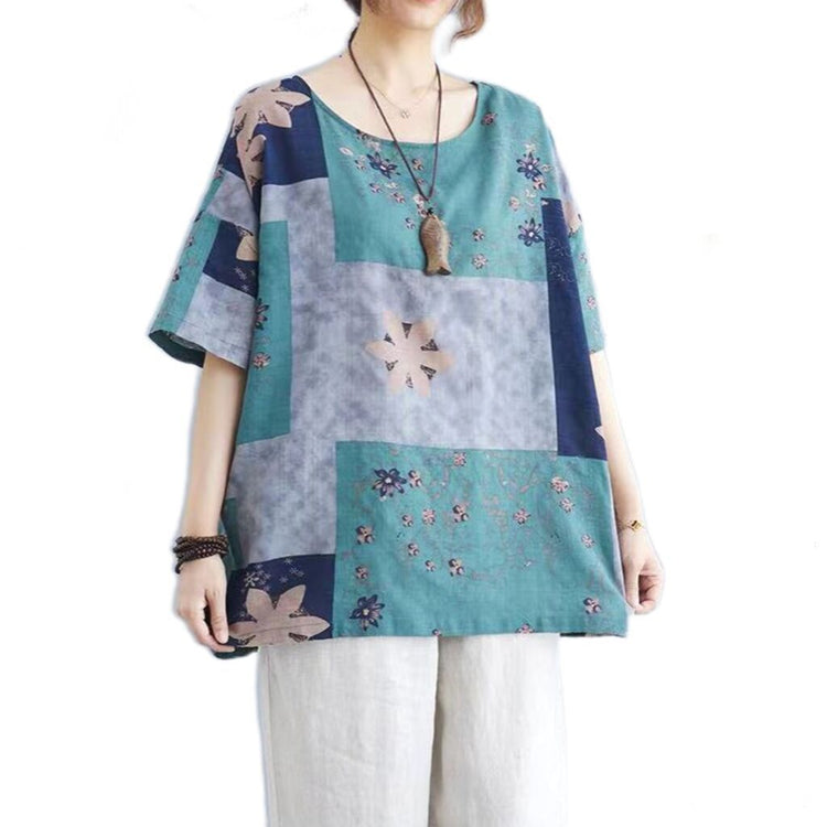 Ethnic Style Loose Round Neck Print Short Sleeve T-shirt women-tshirt AllTrendMart