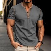 Men’s V-Neck Polo T-Shirt – Short Sleeve Casual Summer Top men-tshirt AllTrendMart Dark Grey S