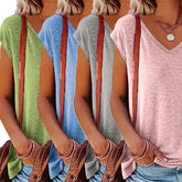 Women’s 4-Pack V-Neck T-Shirts – Soft Stretch Casual Short Sleeve Tees women-tshirt AllTrendMart Green Blue Gray Pink S
