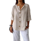 Women’s V-Neck Button T-Shirt – Loose Fit Long Sleeve Casual Top women-tshirt AllTrendMart