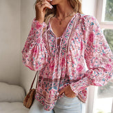 Women’s Printed V-Neck Long Sleeve T-Shirt – Casual Soft Tee women-tshirt AllTrendMart