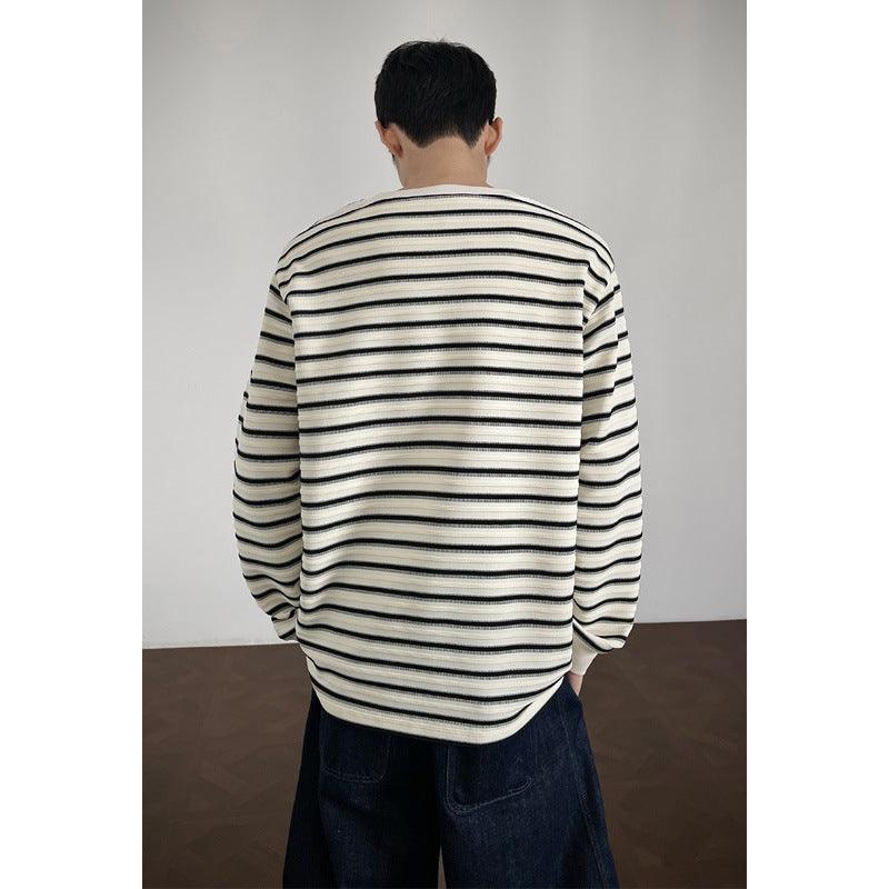Men’s Striped Loose Fit Long Sleeve T-Shirt – Casual Streetwear Tee men-tshirt AllTrendMart
